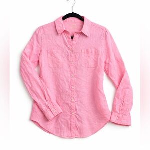 Lilly Pulitzer Sea View Linen Button Down Shirt Pink Small